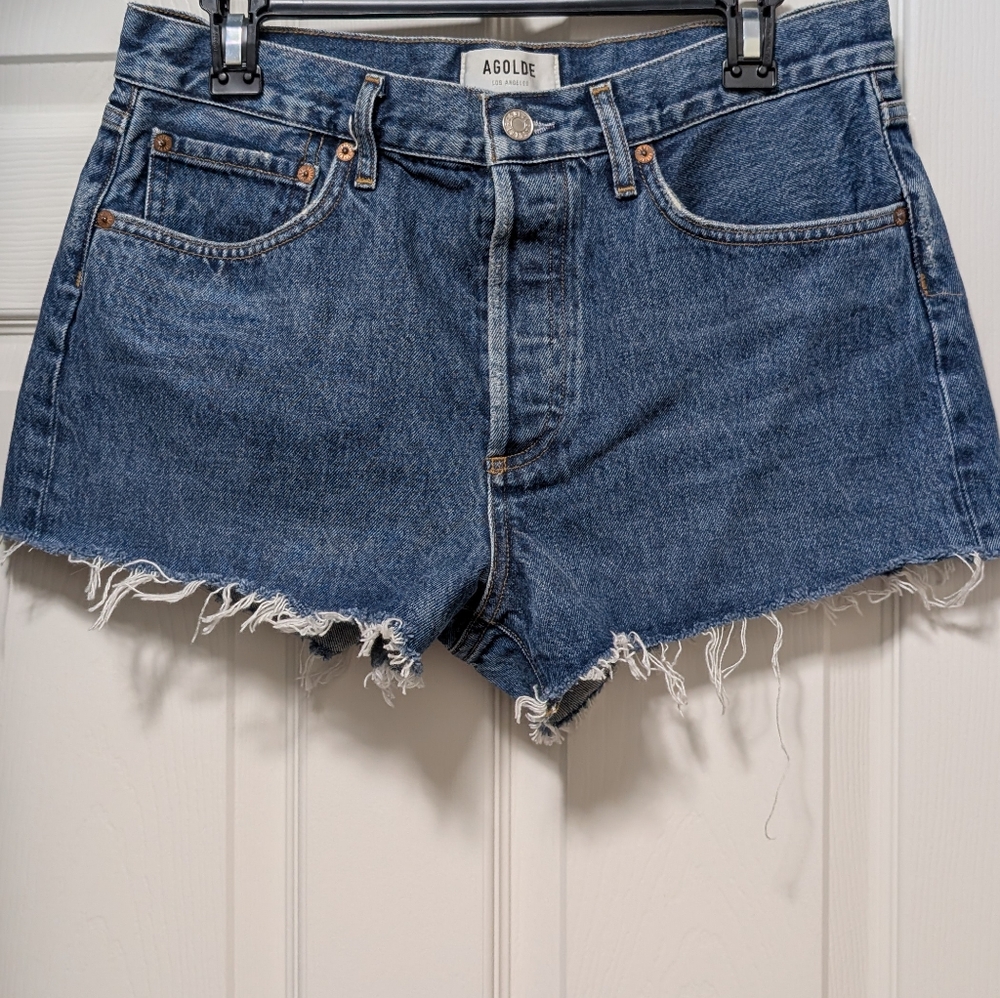 Agolde Parker Shorts In Caution Size 28 Blue Denim Cutoffs